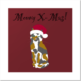 Meowy X-mas santa hat - tortoise shell Posters and Art